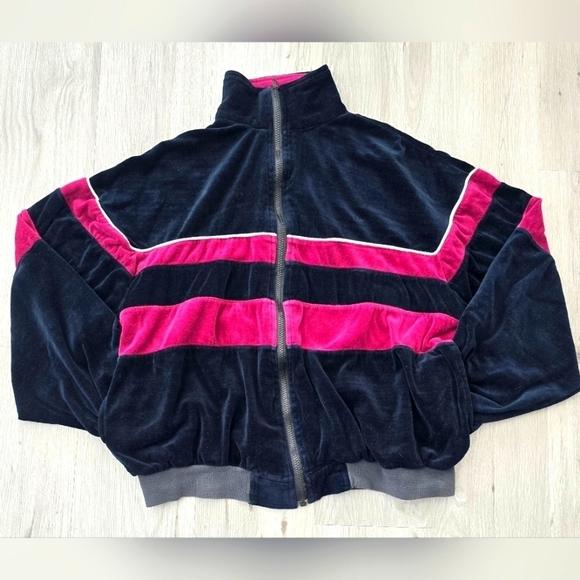 vintage Pierre Cardin 80s burgundy black velour zip-up track suit jacket | WMS L - Picture 1 of 7